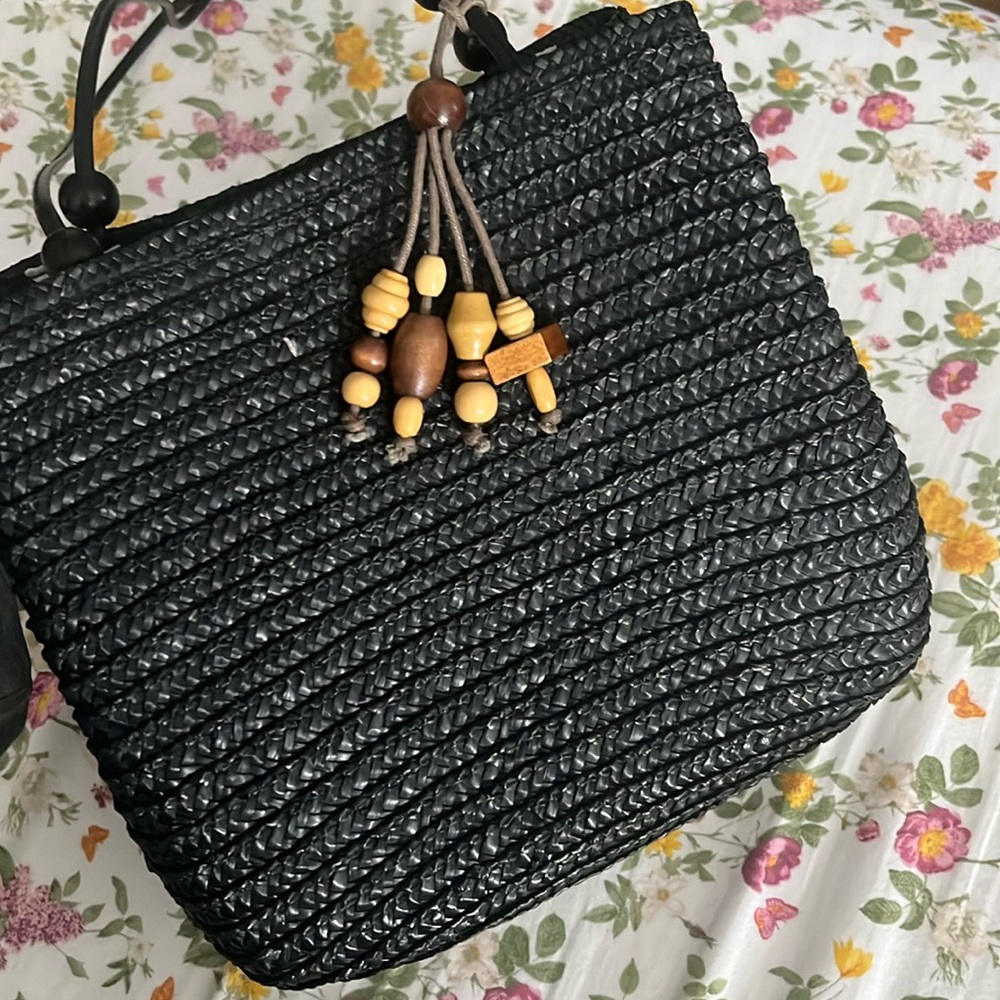Black straw bag